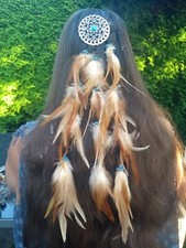 Boho Hippie Feder Haarschmuck - Indianerschmuck - 3 Stränge, Länge 40cm