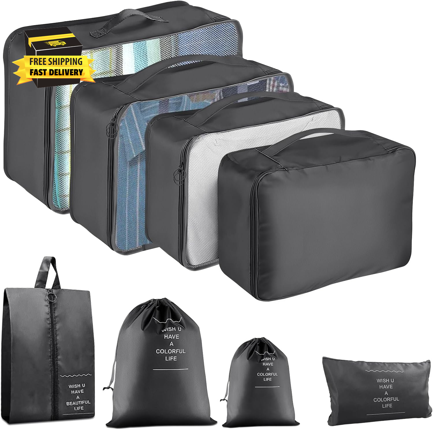 8-Piece Compression Packing Cubes for Suitcases & Carry-Ons