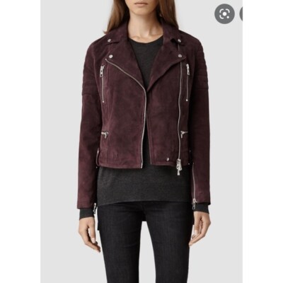 All Saints Purple Huxley Leather Biker Jacket