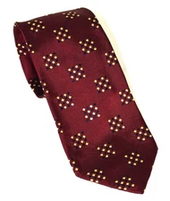Paul Stuart x Michael Drake's Burgundy w/Navy & Gold Squares Silk Tie 3.5 x 57