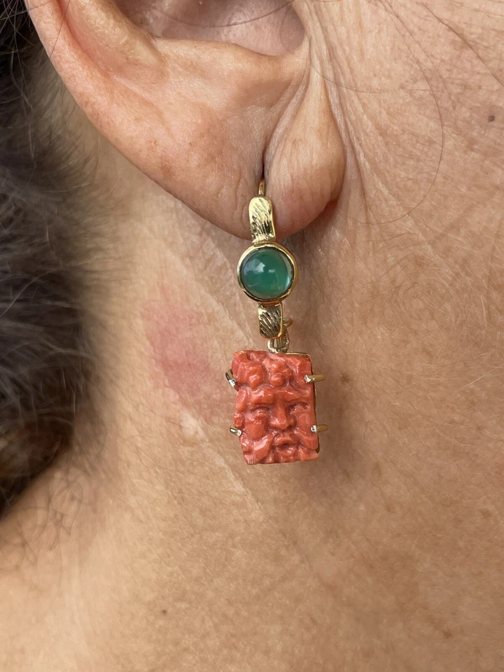 Orecchini in corallo Agata verde e argento - Immagine 4 di 4