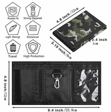 NEW Camouflage Nylon Trifold Wallets for Men or Kids Velco Closure Free Shipping