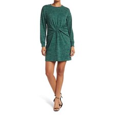 Stitchdrop | NWT | Small | Heathered Basil Twist-Front Mini Sweater Dress