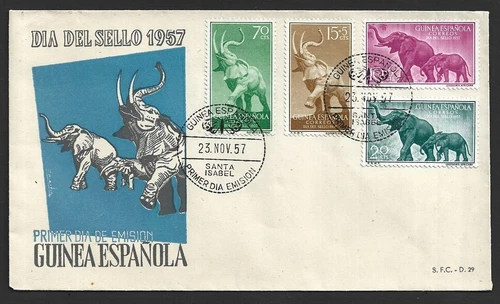 Spanish Guinea 1957 Elephants set of 4 on FDC