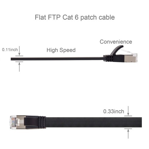 3FT CAT6 RJ45 Network LAN Ethernet U/FTP Shield Cable Flat Cord 30AWG Black - Picture 5 of 6