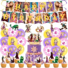 Rapunzel Balloons Banner Decorations Happy Birthday Cake Cupcake Toppers 33 Pcs