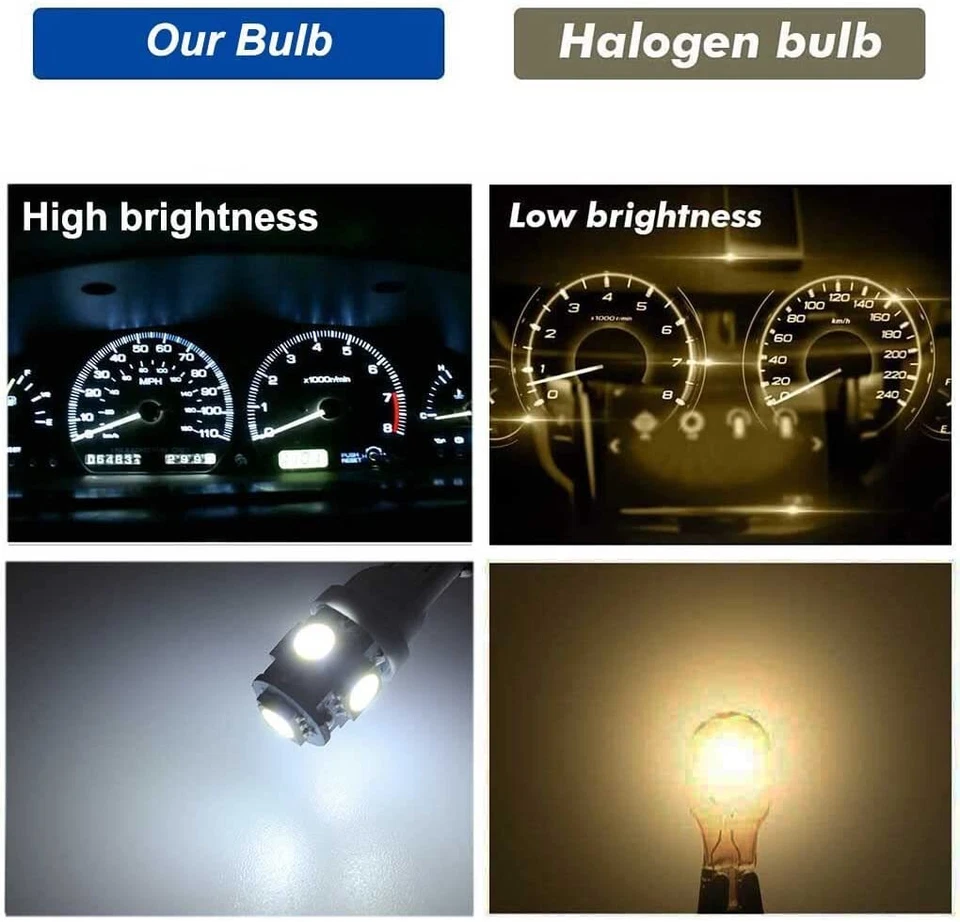 10X White T10 Instrument Gauge Cluster Dash Lights 168 194 LED Bulbs W/ Sockets - Image 3 of 4