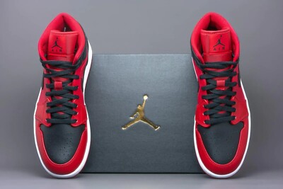 🏀 Air Jordan 1 Mid Shoes Reverse Bred Gym Red Black 554724