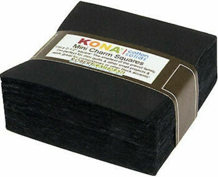 ROBERT KAUFMAN Mini Charm Squares 2.5" x 2.5" Pack Kona Cotton Solids Black Precuts M537.22