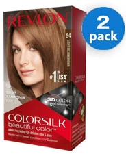 Revlon Colorsilk Natural Permanent Hair Color 3D Dye LIGHT GOLDEN BROWN #54 2Box