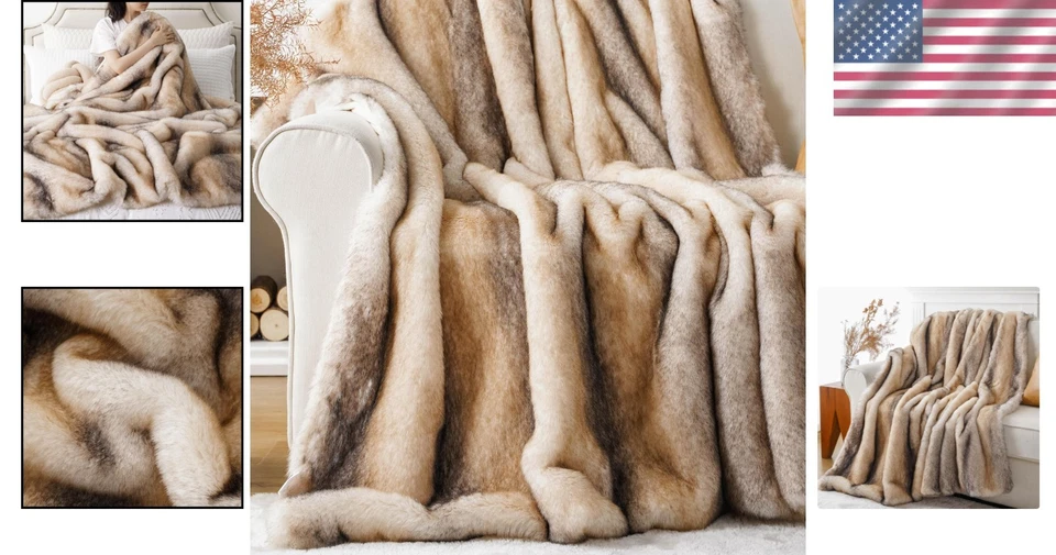 Manta gruesa de felpa de visón de piel sintética - grande, pesada para dormir la siesta Foto 2 de 4