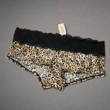 Vintage Victoria  s Secret Silky Satin Hiphugger Panty Natural Leopard Small New