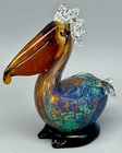 Vintage Hand Blown Art Glass Pelican Sculpture Murano Style Coastal Figurine