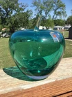 Vintage BLENKO GLASS TEAL GREEN APPLE Paperweight with STICKER 4.25”