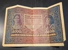 Vintage 1920 Poland Banknote 5000 Polish Mark Piec Tysiecy Marek Polskich