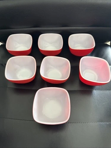 Vintage Pyrex Red 407 Square Ovenware 7oz Bowl-Set Of 7 -Excellent Condition
