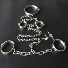 Stainless Steel Neck Collar Handcuffs Ankle Cuffs Bondage Set Bolt lock Man