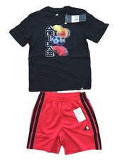 New Boys Adidas Graphic Black TShirt  Red Shorts Set Size 4T Sports C13-6 