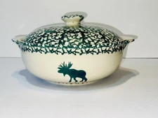 Vintage Folk Craft Moose Country Tienshan Lidded 3QT Casserole Dish Green White