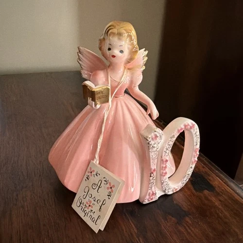 Vtg JOSEF ORIGINALS Birthday Angel Figurine - 10 Years Old - The 10th Year Tags