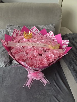 Handarbeit Band Rose außen Rosenstrauß 15 rosa 