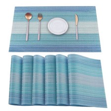 6 PCS Blue Vinyl Placemats StainResistant Crossweave Woven Kitchen Mat