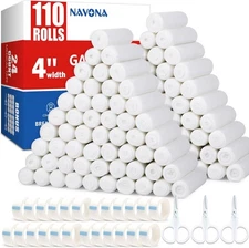 Navona 110 Pack Gauze Rolls Bandages, 4 in x 4 Inch x 4.1 yards, of 110 