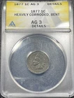 1877 Indian Head Cent 1c Penny ANACS AG3 Details Corroded, Bent Key Date