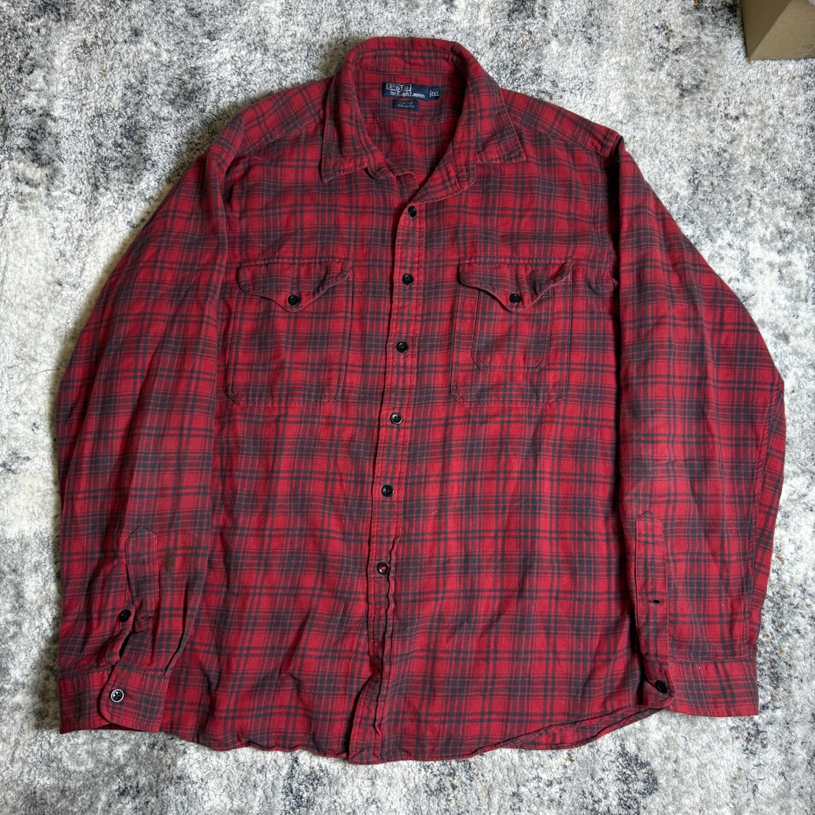 Polo Ralph Lauren Flannel Shirt Mens XL Red Black Plaid Button Down Cotton