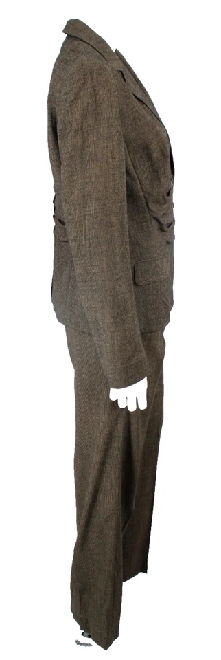 ESCADA Black & Brown Wool Woven Ruched Blazer & Pant Suit Set 38 - Image 4 of 4