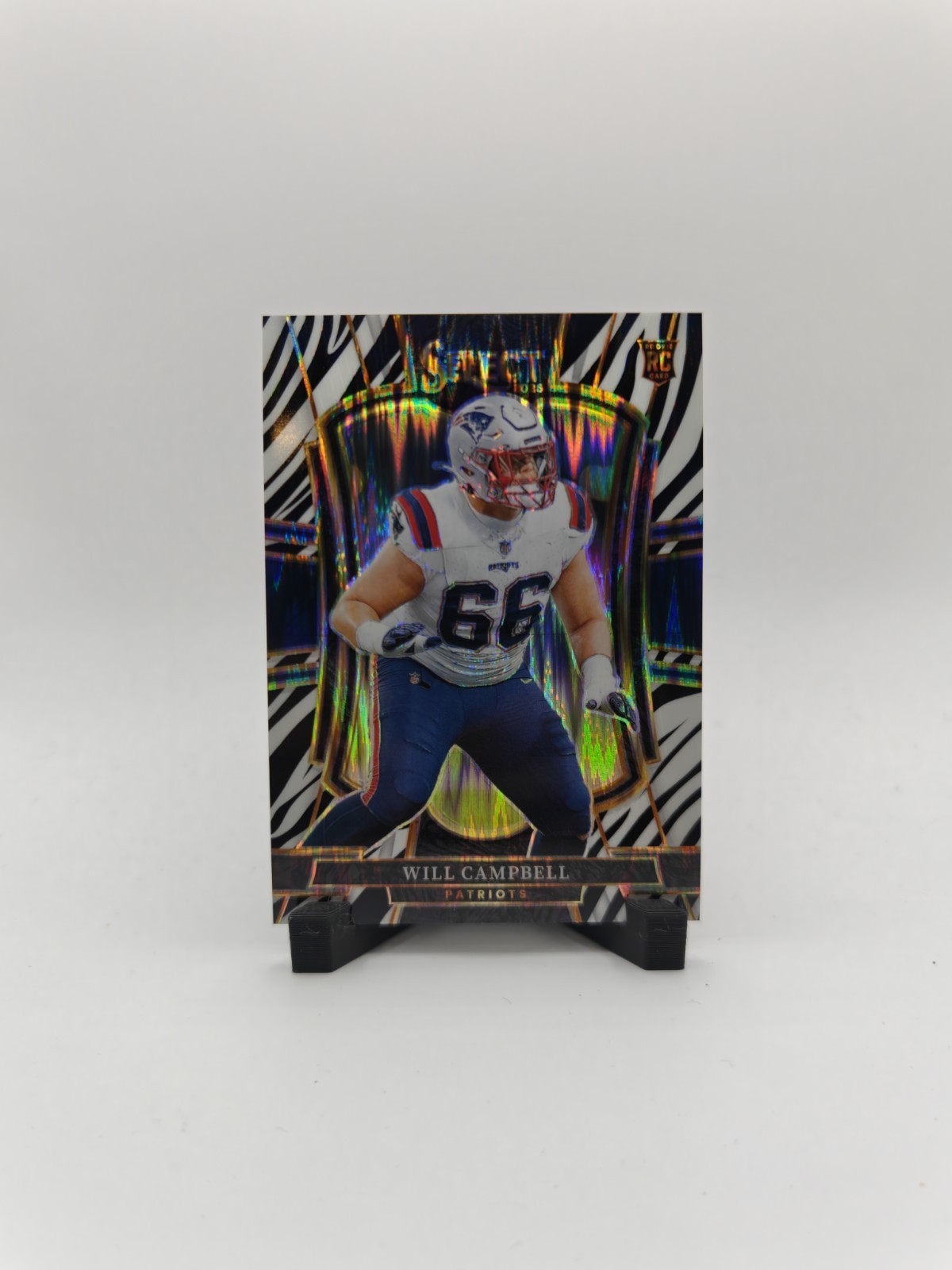 2025 Panini Select -- Will Campbell #179 Zebra Premier Level Rookie Patriots