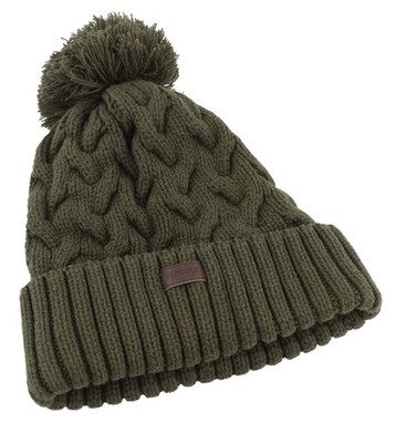 Barbour Kinder Hut OS Grau Zopfmuster Beanie Pom Stretch Logo Aufnäher