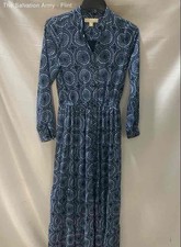 Michael Kors Womens Blue Long Sleeve Medallion Print Maxi Dress Size 0