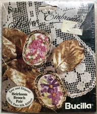 New Bucilla Silk Ribbon Embroidery Heirloom Brooch Pair Kit 41157 Summer Bouquet