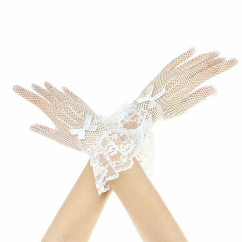 Lady Women Lace Gloves Fishnet Bowknot Party Prom Wedding Bride Wrist Mittens US - Picture 7 of 21