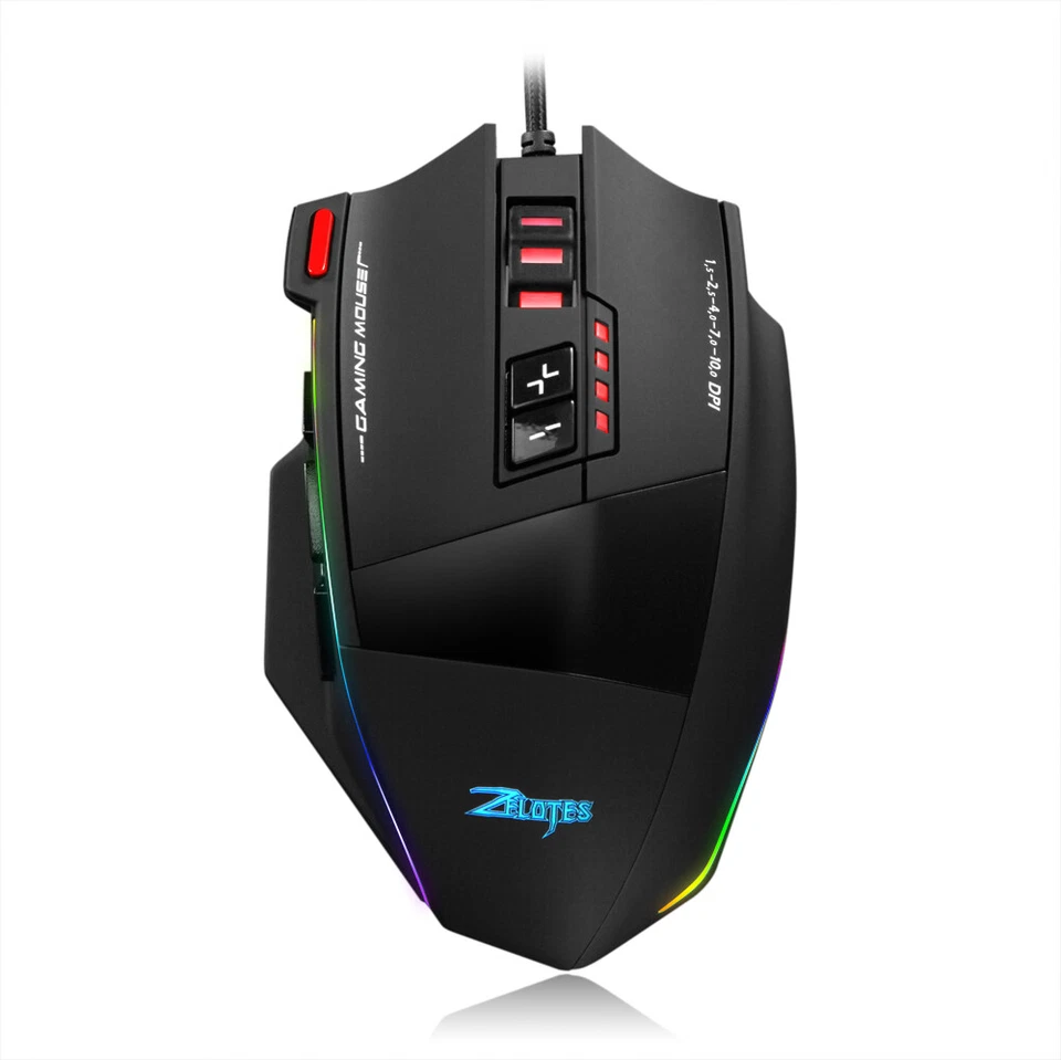 Zelotes C-13 Wired Gaming Mouse RGB Light Belt - Adjustable 10000DPI M9M2 - Image 2 of 4