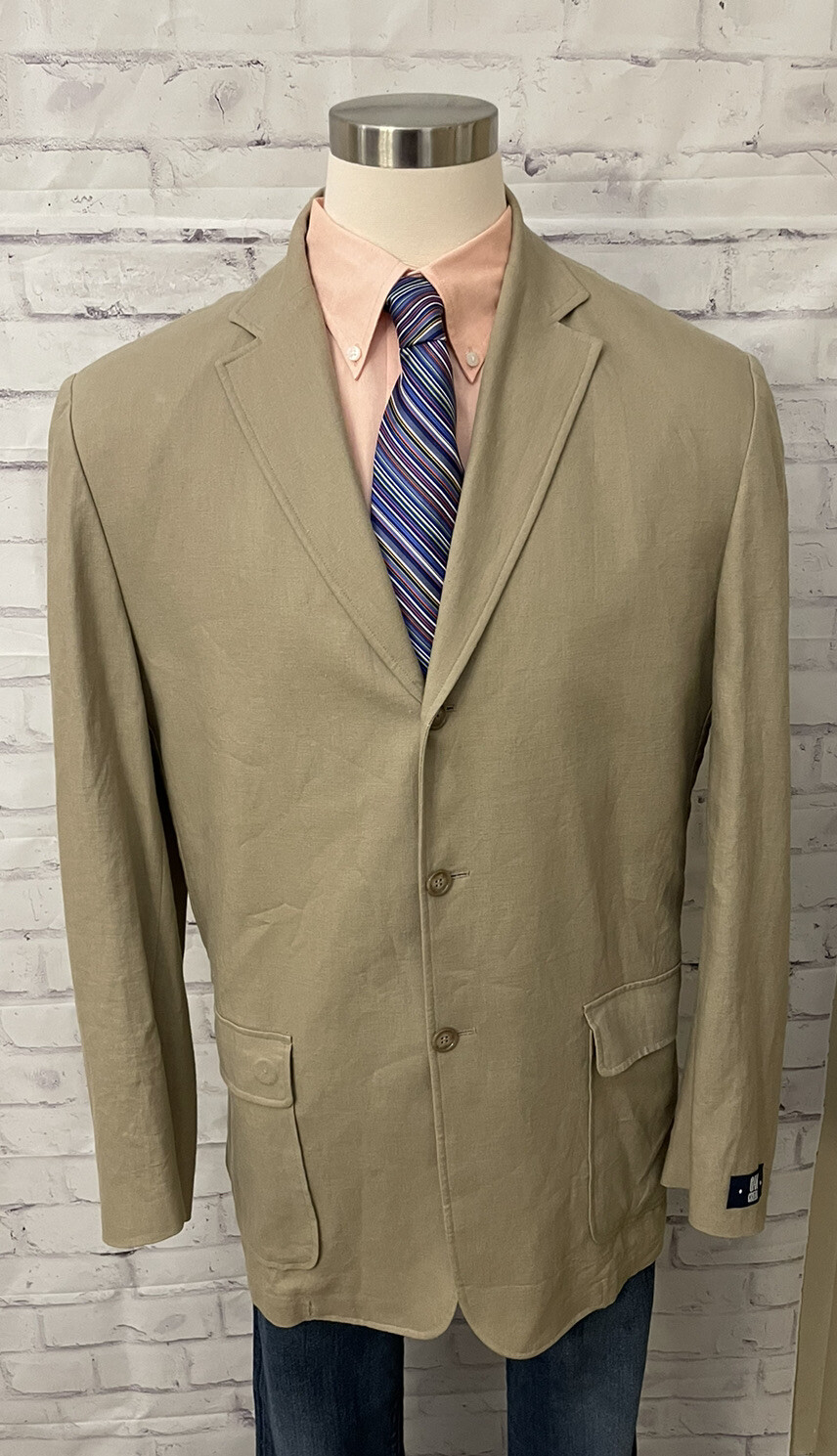 Oak Creek Dillards 44L 3 Button Beige Linen Blend Jacket Blazer Sport Coat  