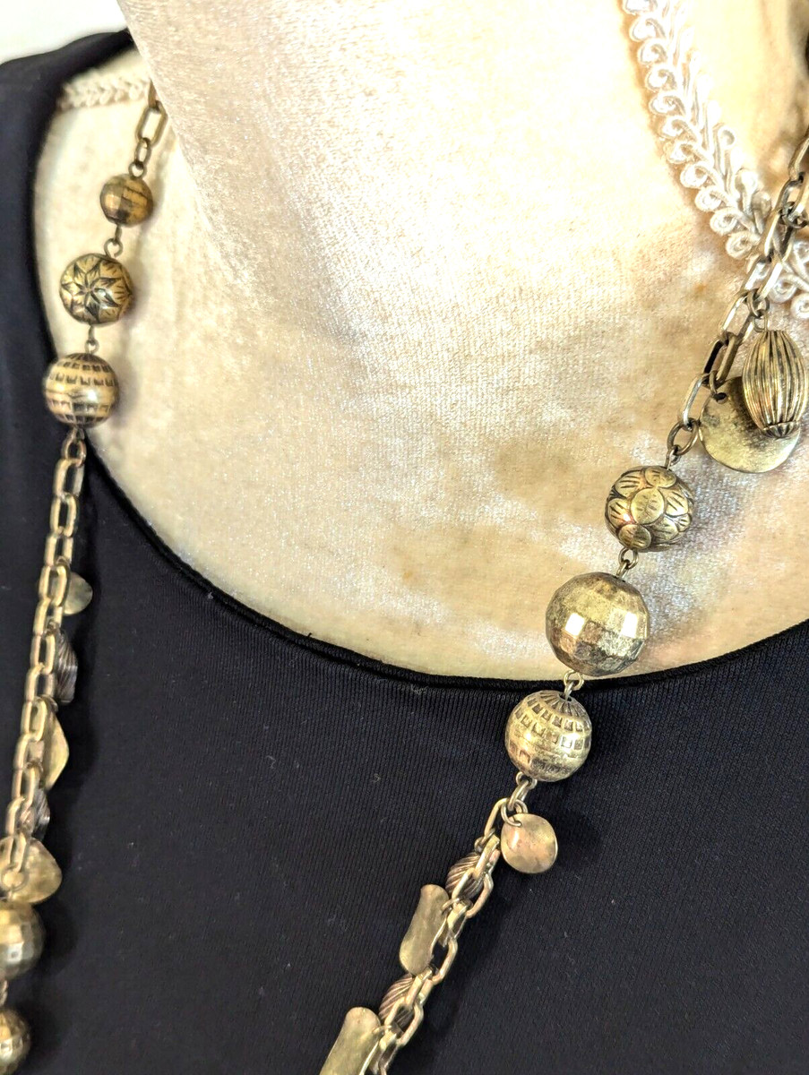 Vintage brass? Middle Eastern 28" necklace beaded chain View 3
