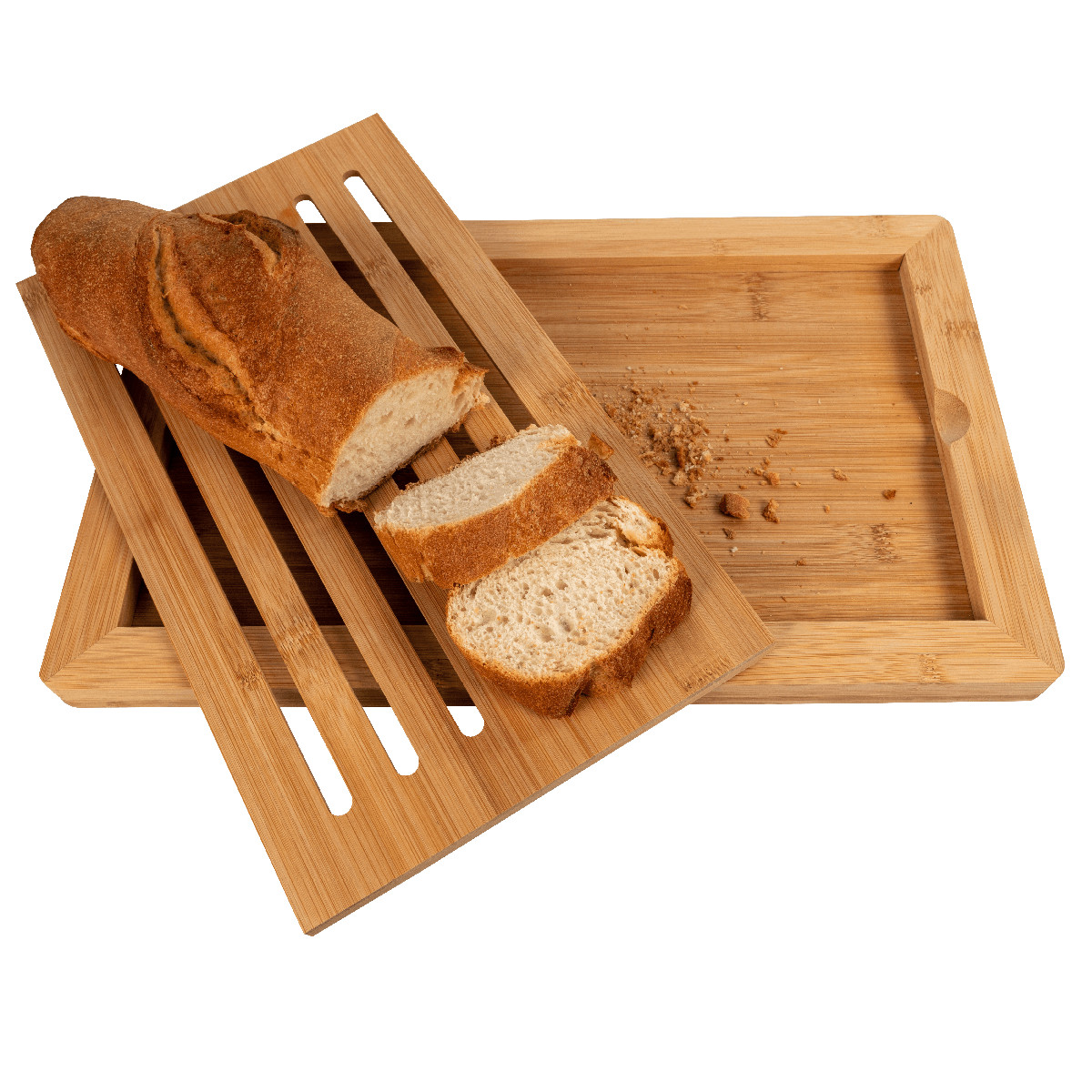 Schneidebrett EUROHOME Krümelfach Holz Auffangschale Bambus Groß Brotzeitbrett