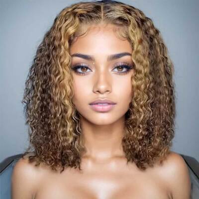 4/27 Brown Short Curly Wavy Wigs 13x4 Lace Front Human Hair