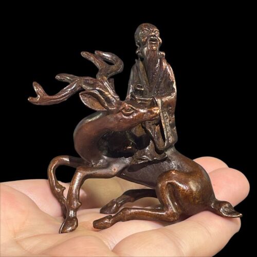 Chinese Retro Collection Alloy Longevity Star Riding Deer Sandalwood Stove - Picture 1 of 5