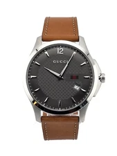 $1090 MSRP | Gucci Men's G-Timeless Dark Gray Dial Leather Band Watch - YA126302