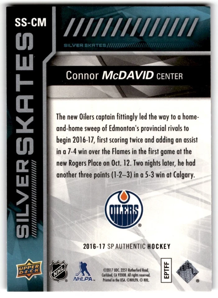 2016-17 SP Authentic Silver Skates Connor McDavid #SS-CM Edmonton Oilers - Image 2 of 2