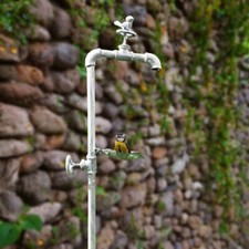 Metal Bird Bath Feeder Pipe Stake Garden Ornament Tap Seed Feed Station Outdoor