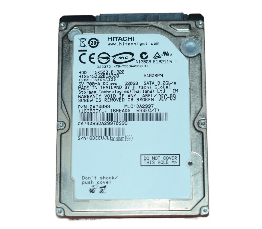 Hitachi 320GB 5.4K 5K500.B-320 HTS545032B9A300 Laptop 2.5