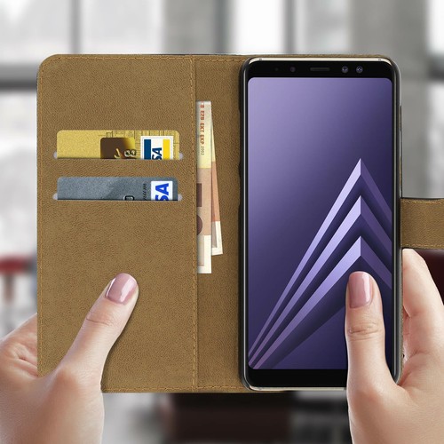 Cover Galaxy A8 2018 Custodia Portafoglio Folio Pelle Funzione Appoggio Nero - Picture 3 of 5
