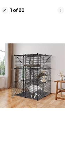 3-Tiers Cat Cage Enclosure Metal Wire Cat Kennel Playpen w/ Hammock for 1-2 Cats