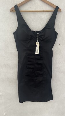 Enrose Black Size 12 High Voltage Tuck Dress B Neck Sleeveless V Neck Mid Length