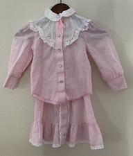 VTG Kid Country Cowgirl Western Pink Skirt Shirt Snaps Eyelet Size 4 Unlined