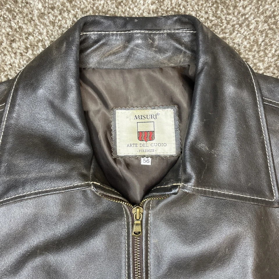 Chaqueta de Cuero Misuri Arte Del Cuoio Para Hombre 56 Marrón Cremallera Moto Bombardero Motociclista Foto 2 de 4